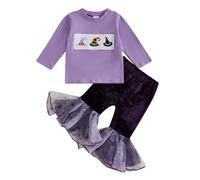 Toddler Halloween Outfit Girls Outfits Set Casual Embroidered Pumpkin Toddler Clothes Spring Summer Baby Outfit for 3 Months to 4 Years Old Comfortable Wear (Purple, 18-24 Months)