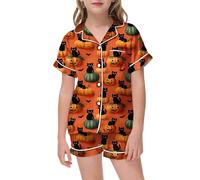 Toddler Halloween Sleepwear Sets Dinosaur Pumpkin Bat Breathable Loungewear Jack Skellington Design Matching Outfit Set Xmas Theme For Nighttime Comfort Orange