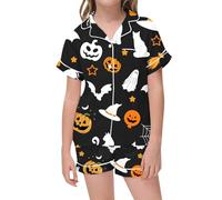 Toddler Halloween Sleepwear Sets Floral Pumpkin Print Breathable Loungewear Winter Nightwear Pjs Holiday Themed Pajamas Long Sleeves Tops For Family Matching Black
