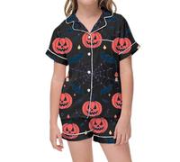 Toddler Halloween Sleepwear Sets Pumpkin Skeleton Print Elastic Waist Pants Soft Nightwear Outfit Matching Set Long Sleeves Tops For Nighttime Comfort Black