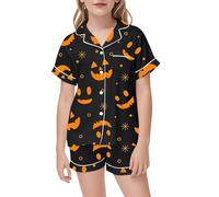 Toddler Halloween Sleepwear Sets Pumpkin Skeleton Print Elastic Waist Pants Soft Nightwear Outfit Seasonal Long Sleeves Tops For Nighttime Comfort Black