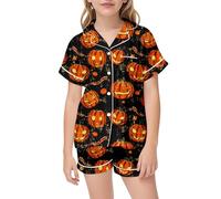 Toddler Halloween Sleepwear Sets Pumpkin Skeleton Print Long Sleeve Crewneck Soft Nightwear Outfit Holiday Themed Pajamas Toddlers Loungewear Set For Seasonal Celebrations Black