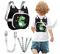 Toddler Harness Backpack Leash with Wrist Link | Cute Dinosaur Anti-Lost Walking Strap for Kids | Foldable & Adjustable Child Safety Belt for Boys & Girls(Black)
