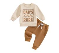 Toddler Infant Baby Boy Fall Winter Outfit Clothes 2Pcs Long Sleeve Sweatshirt Pullover Tops Jumper + Solid Color Elasticated Waist Pants With Pockets Trouser Tracksuit Set (Apricot, 3-6 Months)