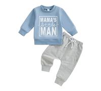Toddler Infant Baby Boy Fall Winter Outfit Clothes 2Pcs Long Sleeve Sweatshirt Pullover Tops Jumper + Solid Color Elasticated Waist Pants With Pockets Trouser Tracksuit Set (Blue, 6-12 Months)