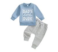 Toddler Infant Baby Boy Fall Winter Outfit Clothes 2Pcs Long Sleeve Sweatshirt Pullover Tops Jumper + Solid Color Elasticated Waist Pants With Pockets Trouser Tracksuit Set (Light Blue, 6-12 Months)