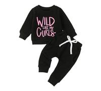 Toddler Infant Baby Boy Fall Winter Outfits 2pcs Long Sleeve Sweatshirt Pullover Letter Print Tops Elasticated Waist Pants With Side Pockets (Black, 6-12 Months)