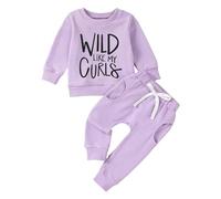 Toddler Infant Baby Boy Fall Winter Outfits 2pcs Long Sleeve Sweatshirt Pullover Letter Print Tops Elasticated Waist Pants With Side Pockets (Purple, 6-12 Months)