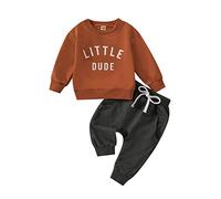 Toddler Infant Baby Boy Girl Fall Clothes Letter Print Sweatshirt Pullover Tops + Pants Outfits Set Tracksuit Clothing Long Sleeve Plaid Dress Coffee