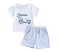Toddler Infant Baby Boy Spring Summer Outfit Short Sleeve Cartoon Embroidery T shirt Top and Elastic Waist Shorts 2 Piece Tracksuit Sets Baby Clothes for Little Boys (White Golf, 12-18 Months)