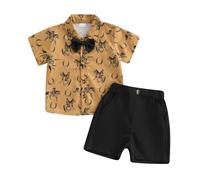 Toddler Infant Baby Boy Summer Gentleman Outfits Short Sleeve Cartoon Print T Shirts Top and Elastic Waist Shorts 2Pcs Tracksuit Sets Formal Clothes for Little Boys (Black Horse, 18-24 Months)