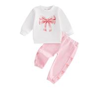 Toddler Infant Baby Girl Fall Winter Outfit 0-3 Years Long Sleeve Bow Print Sweatshirt Pullover Top and Elastic Waist Pants 2 Piece Tracksuit Set Clothes for Little Girls (White, 18-24 Months)