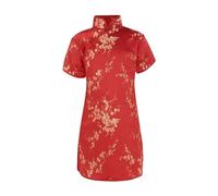 Toddler Infant Girls Short Sleeve Stand up Collar Plated Buckle Chinese Retro Pattern Cheongsam Pageant Chinese New Year Outfit Traditional Festival Clothing Performance Dresses (Red, 4-5 Years)