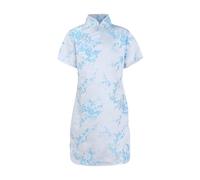 Toddler Infant Girls Short Sleeve Stand up Collar Plated Buckle Chinese Retro Pattern Cheongsam Pageant Chinese New Year Outfit Traditional Festival Clothing Performance Dresses (Sky Blue, 9-10 Years)