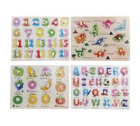 Toddler Jigsaw Puzzles 2-3 Years, 4 Pcs Wooden Puzzles Alphabet Peg Puzzle, Shape, Number And Dinosaur Wooden Jigsaw For 1 2 3 Year Old Baby Puzzles Alphabet Toys Educational Toys Gifts For Child