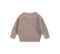 Toddler Jumpers Baby Boy Girl Warm Sweater Long Sleeve Crew Neck Solid Color Knitted Pullovers Tops Knit Jumpers Sweatshirt Chunky Toddler Clothes Casual for Fall Winter Clothes Outfits Beige