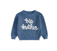 Toddler Kid Baby Boys Sweater Fall Winter Brother Matching Knitted Jumper Long Sleeve Crewneck Warm Knitwear 1-5 Years (Blue, 3-4 Years)