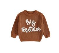 Toddler Kid Baby Boys Sweater Fall Winter Brother Matching Knitted Jumper Long Sleeve Crewneck Warm Knitwear 1-5 Years (Brown, 3-4 Years)