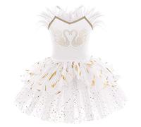 Toddler Kid Girls Skirted Leotards Ballet Dress Sleeveless Camisole Crisscross Swan Golden Feather Princess Dance Tulle Tutu Gymnastics Dancewear Ballerina Performance Costume White-Feather 5-6 Years
