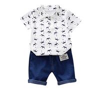 Toddler Kids Baby Boy Dinosaur T Shirt Tops+ Denim Shorts Pants 2pcs Clothes Set Sweater Boy (1-White, 12-18 Months)