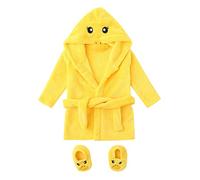 Toddler Kids Baby Boy Girl Cartoon Duck Design Bathrobe Set Unisex Baby Long Sleeves Hooded Nightgown Casual Sleepwear for Boys Girls 1-4 Years Old (Yellow, 0-6 Months)