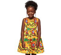 Toddler Kids Baby Girl African Dashiki Traditional Style Sleeveless Round Neck Dress Ankara Princess Dresses Outfits Checked, yellow, 4-5 Years