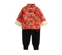 Toddler Kids Baby Girl Boy Calendar Chinese New Year Tang Suit Red Long Sleeve Quilted Shirt Tops Winter Warm Lined Pants Set Outfits Girls Sweat Suit Long Sleeve Blouse Thermal Warm (Red, 5-6 Years)