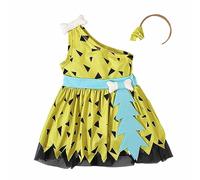 Toddler Kids Baby Girl Pebbles Costume Boy Bam Bam Cosplay Historical Stone Age Cavegirl Caveman Halloween Dress Up Birthday Outfit Photo Props Yellow 12-24 Months