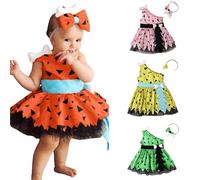 Toddler Kids Baby Girl Pebbles Costume Boy Bam Bam Cosplay Historical Stone Age Cavegirl Caveman Halloween Dress Up Birthday Outfit Photo Props A-Red 12-24 Months