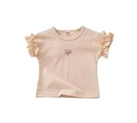 Toddler Kids Baby Girls Solid Color Flare Short Sleeves Heart Embroidered T Shirt Children's Casual Tee Clothes Baby Boy Summer Clothes (A, 2-3 Years)