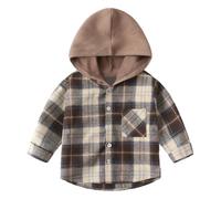 Toddler Kids Boys Girls Button Down Shirts Unisex Fashion Flannel Shirts Cloth Casual Lightweight Tops Hoodie Long Sleeve Plaid Hooded Shirt Brown 18-24 MonYearshs