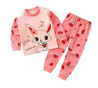 Toddler Kids Cartoo Print Pajamas Sets Cute Rabbit Long Sleeve Crewneck Pullover Top+Pants Sleepwear Loungewear 2Pc Outfit Baby Fall Fashion Casual Soft Pyjama Sets (K, 6-12 Months)