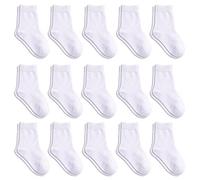Toddler Kids Crew Socks 15 Pack Boys Athletic Socks Soft Half Cushion Calf Socks for Active Little Big Boy Girls Sport Socks, #4 White 15 Pairs, 2-4 Years