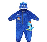 Toddler Kids Cute Cartoon Dinosaur Raincoats Baby Raincoat Overall Rain Suit Jumpsuit Button Elastic Waterproof Outerwear Reusable Eva Transparent with Hat Coats Sailing Jacket (Blue, 3-5 Years)