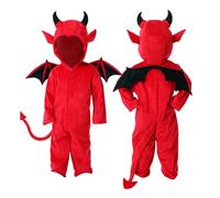 Toddler & Kids Devil Costume Red Halloween Outfit Cute Boys Girls Jumpsuit Fancy Dress, Child Cosplay Clothes with Hood Horns Tail and Wings for Party Carnival Trick or Treat Role Play (3-4 Years)