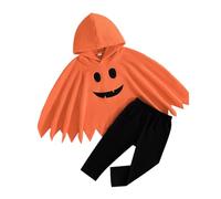 Toddler Kids Ghost Costume Fleece Pumpkin Cloak Hooded Cape Outfit Boys Girls Halloween Robe Leggings Suit Fancy Party Costumes (Orange, 12-18 Months)
