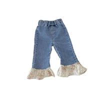 Toddler Kids Girls Flared Pants Ruffle Leggings Bell Bottom Trousers Baby Fall Winter Denim Jeans Pants Outfits Girls Jeans Boot Cut Elasticated Waist Retro Denim Pants for Kids Fit (Blue, 3-4 Years)