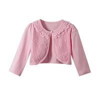 Toddler Kids Girls Knitted Cardigan Open Front Bolero Shrug Long Sleeve Lace Embroidery Sweater Shawl Pearl Button Knit Wear Cropped Cover Up Jacket Tops School Wedding Fall Age 4-5Years Pink