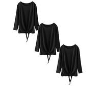 Toddler Kids Little Girl's Crewneck Solid Basic T Shirt Tie Front Knot Tank Tops Long Sleeve Loose Casual Autumn Blouse Tee Tops 3PCS Baby Girl Long Sleeve Shirts