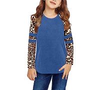 Toddler Kids Little Girl's Crewneck Solid Leopard Basic T Shirt Tops Long Sleeve Loose Casual Autumn Blouse Tee Tops Traditional Tops for Girls