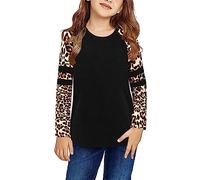 Toddler Kids Little Girl's Crewneck Solid Leopard Basic T Shirt Tops Long Sleeve Loose Casual Autumn Blouse Tee Tops Traditional Tops for Girls