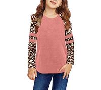 Toddler Kids Little Girl's Crewneck Solid Leopard Basic T Shirt Tops Long Sleeve Loose Casual Autumn Blouse Tee Tops Traditional Tops for Girls