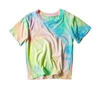 Toddler Kids Tie Dye Colorful Short Sleeve Shirts Junior Rainbow Tees Basic Comfy T Shirts for School Boys Girls Birthday Outfit for Toddler Kids Boys Cute Preppy Clothes Casual (Yellow, 2-3 Years)
