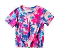 Toddler Kids Tie Dye Colorful Short Sleeve Shirts Junior Rainbow Tees Basic Comfy T Shirts for School Boys Girls Birthday Outfit for Toddler Kids Boys Cute Preppy Clothes Casual (Hot Pink, 6-7 Years)