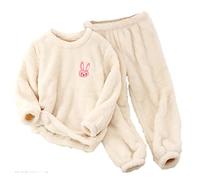 Toddler Kids Winter Pajama Set for Women Fl ffy Fleece-Lined Sleepwear with Cute Bunny Embroidery Warm and Comfortable Nightwear Infant Baby Girls Boys Cute Solid Long Sleeves (Beige, 11-12 Years)