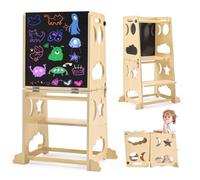 Toddler Kitchen Stool Helper, 4 in 1 Toddler Standing Tower Collapsible Kids Step Stool, Child Standing Tower for Toddlers 1-3 with Safety Rails