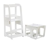 Toddler Kitchen Stool, Kitchen Tower Toddler, Kids Step Stool - 2-in-1 Convertible Montessori Design with Exclusive Patented Structure, Turns into Desk and Chair for Creative Learning (White)