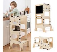 Toddler Kitchen Tower, Foldable Montessori Learning Standing Tower, 2-in-1 Toddler Kitchen Stool with Chalkboard Waldorf Kitchen Steps Helper Stool for Kids in Kitchen Bathroom and Kids Room