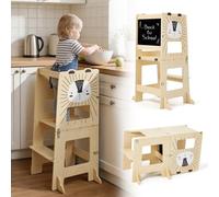 Toddler Kitchen Tower, Foldable Montessori Learning Standing Tower, 2-in-1 Toddler Kitchen Stool with Chalkboard Waldorf Kitchen Steps Helper Stool for Kids in Kitchen Bathroom and Kids Room (Lion)