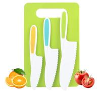 Toddler Knife Set for Chopping, 4PCS Kids Safe Knives with Cutting Board for Real Cooking, Plastic Child Friendly Knives Set for Chopping Lettuce Salads, Kids Montessori Kitchen Tools Cooking Utensils